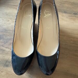Christian Louboutin Black Patent Cork Wedge Pumps